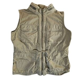 J.Crew M Vest Green Twill Chino Zip Pockets Jacket Packable Hood AL-2107